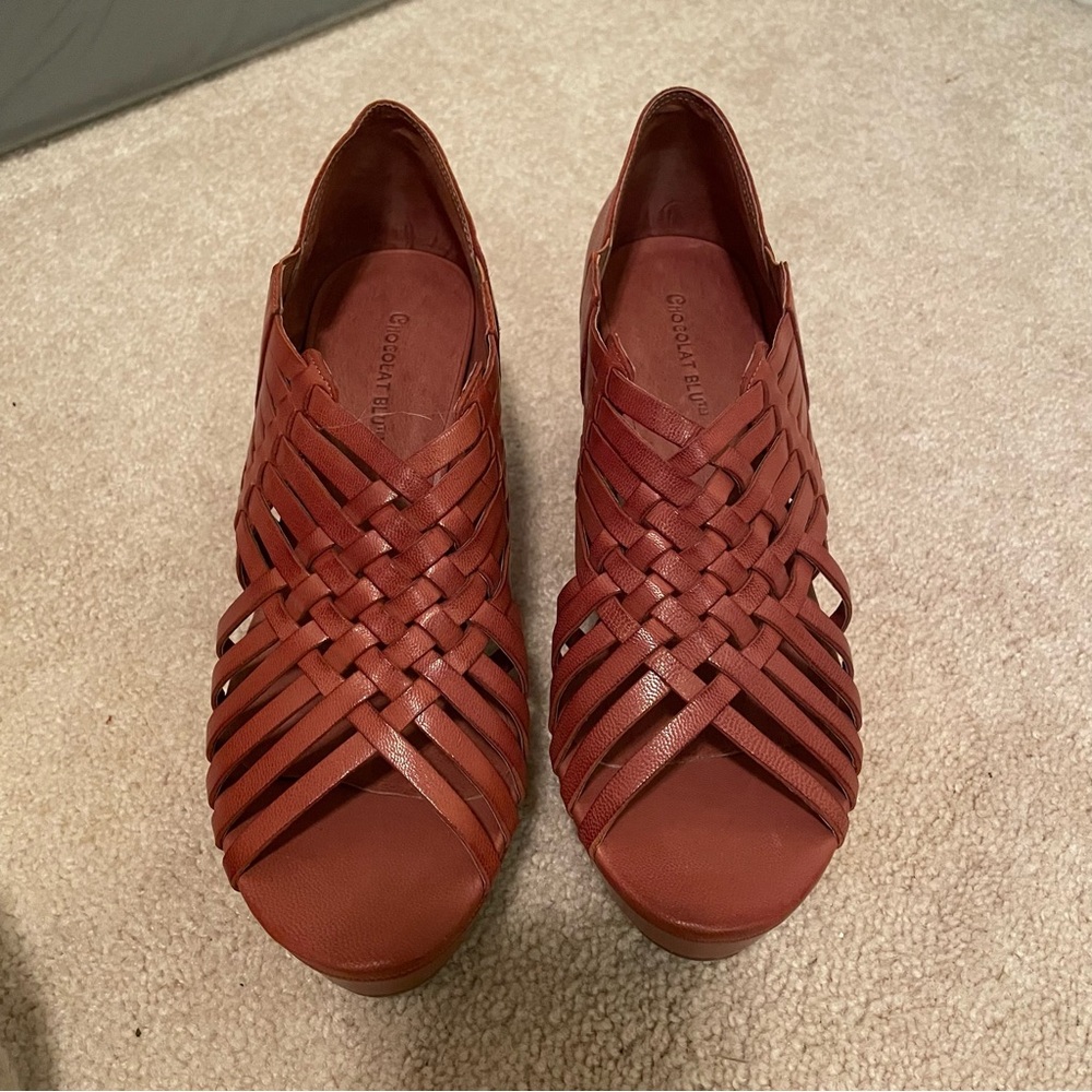 Chocolat Blu Cork Wedge leather heels